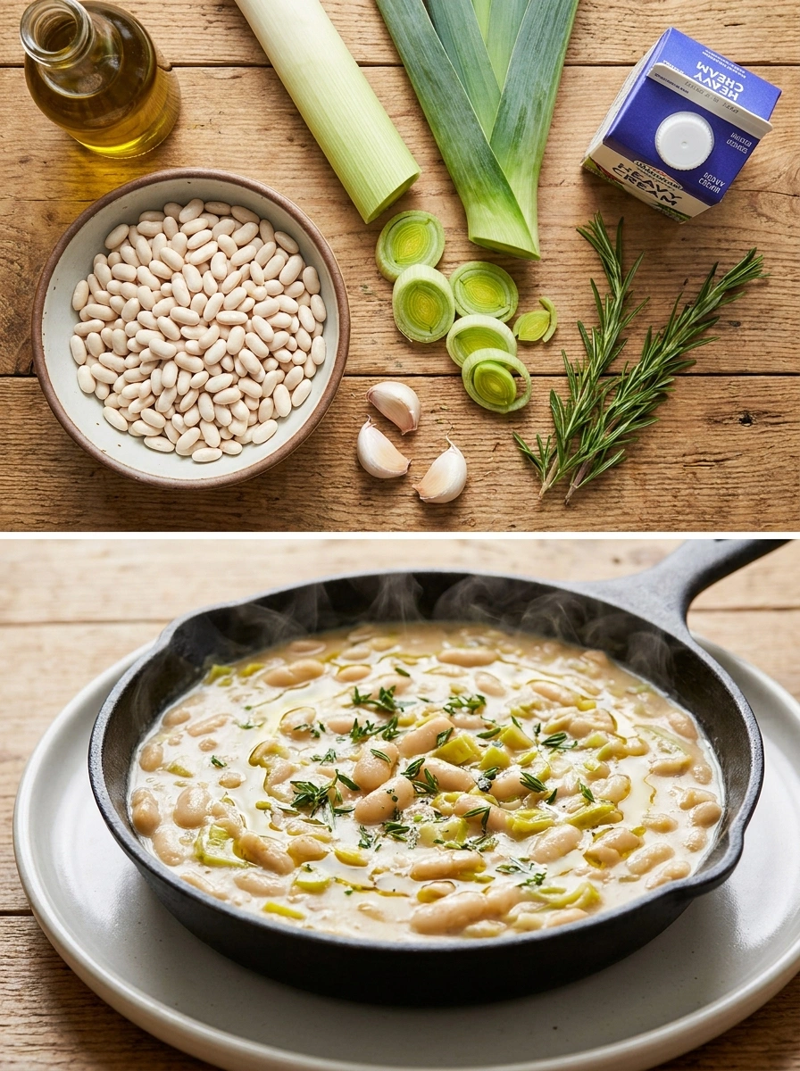 Creamy White Bean & Leek Skillet - traditionellt Sverige Vegetariska recept recept, perfekt till vardagsmiddag